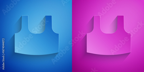 Paper cut Undershirt icon isolated on blue and purple background. Paper art style. Vector