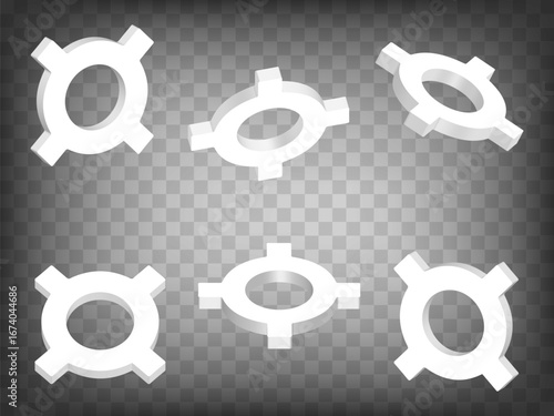Set of perspective projections 3d Currency symbol. Sign model icons on transparent background.  High detailed 3d Currency symbol.  Abstract concept of graphic elements for your design. EPS 10