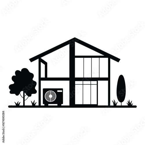 Modern home with outdoor air conditioning unit and landscaping