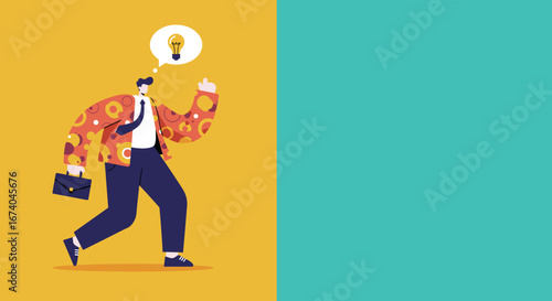 Motivated business person gets a bright idea, ready to innovate and achieve success. Concept of creative business solution, strategy, and forward thinking.