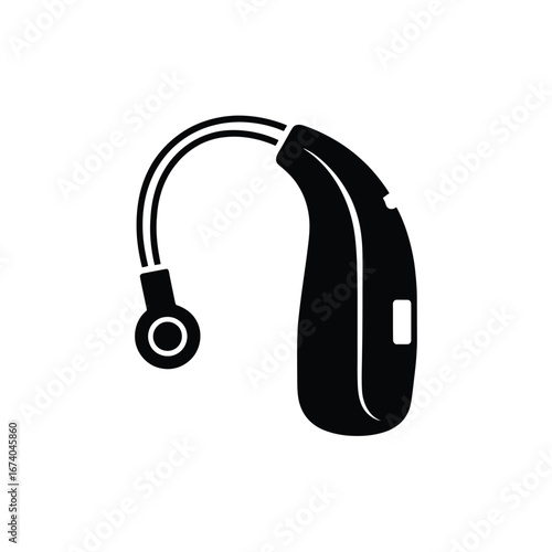 Black silhouette of a behind the ear hearing aid device