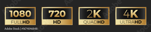 Visual display resolution icons: 1080 full hd, 720 hd, 2k quad hd, 4k ultra hd on black background.