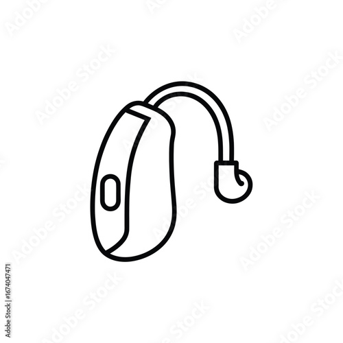 Simple line drawing of a modern behind the ear hearing aid