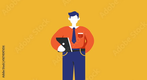 Professional man in business attire holding a digital tablet, symbolizing modern work, technology, and efficient communication. Ideal for business, education, and innovation concepts.