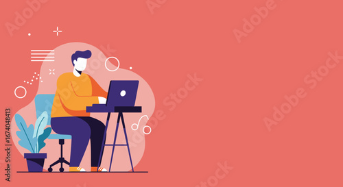 Person working on laptop in a modern home office setting, representing remote work, online learning, freelancing, and digital lifestyle concepts.