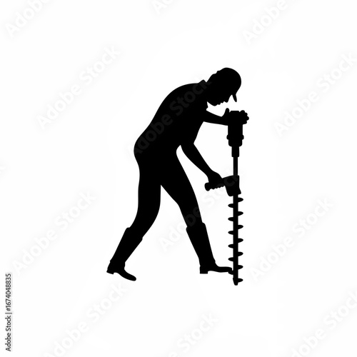 Silhouette of worker tightening bolts on drilling pipe isolated on white background