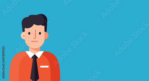 Professional man in flat design illustration with a neutral expression, ideal for business, corporate identity, communication, and digital content.