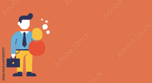 Minimalist illustration of a businessman discussing ideas with a colleague or client, representing communication, partnership, and problem-solving in a corporate setting.