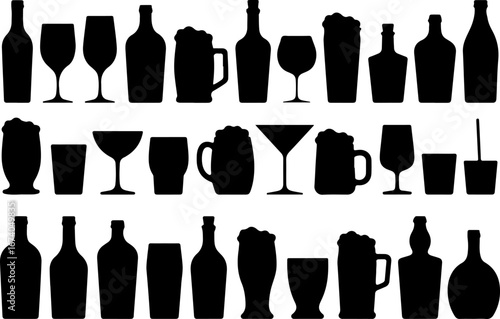 Silhouettes of Various Drinkware and Bottles" vector Bundle