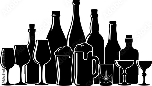 Silhouettes of Various Drinkware and Bottles" vector Bundle