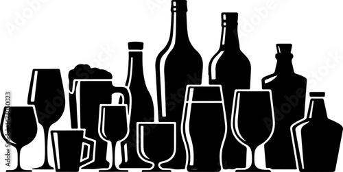 Silhouettes of Various Drinkware and Bottles" vector Bundle