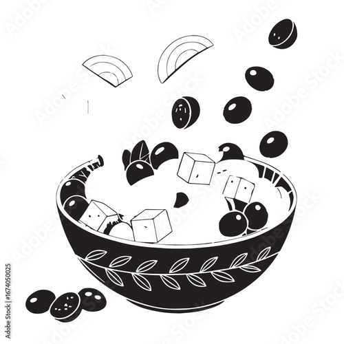 black greek salad  Silhouette Vector, High Quality Illustration on White Background