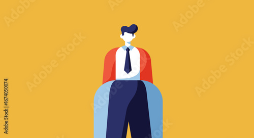 Minimalist illustration of a professional businessman in a suit and tie, conveying corporate success, finance, and career development. Ideal for business concepts.