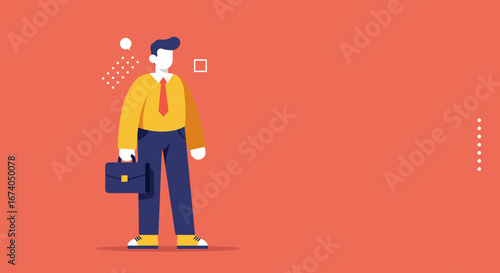 Modern flat illustration of a professional businessman with a briefcase, ready for corporate success, career, and financial growth. Ideal for business and professional concepts.