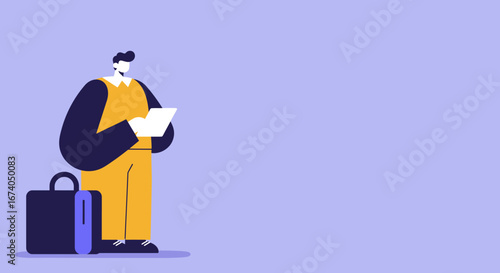 Professional man with briefcase and document, ready for business travel or a corporate meeting. Ideal for concepts of work, journey, and planning.