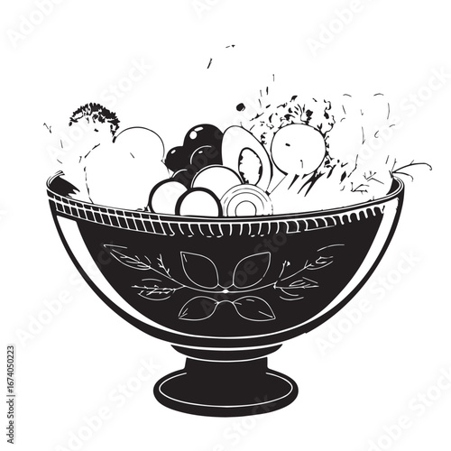 black greek salad  Silhouette Vector, High Quality Illustration on White Background