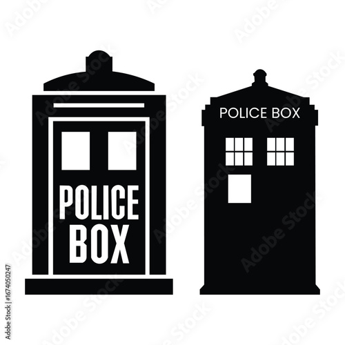 Iconic police box silhouettes, instantly recognizable symbol of adventure and sci-fi exploration