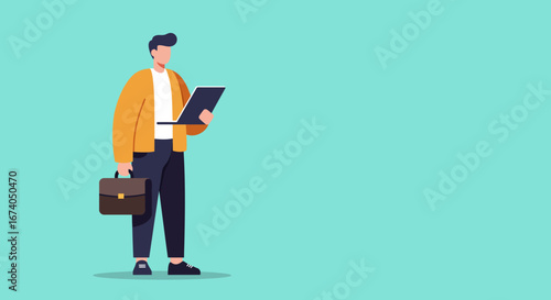Professional man with laptop and briefcase, depicting modern business, remote work, or education concepts. Ideal for technology, career, and lifestyle themes.