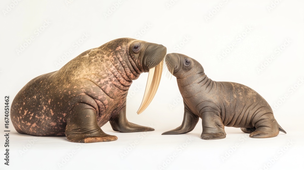Fototapeta premium Walrus mother and calf