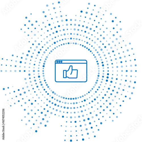 Blue line Consumer or customer product rating icon isolated on white background. Abstract circle random dots. Vector
