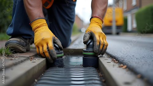Roadworks Specialist Installing Drainage Between Kerb