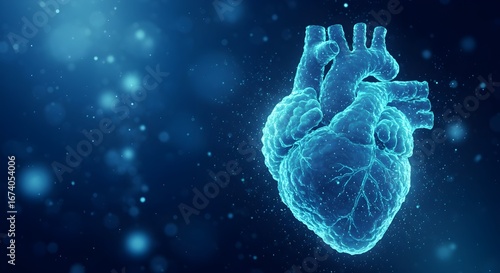 Abstract glowing human heart, concept for medicine and science, AI generation