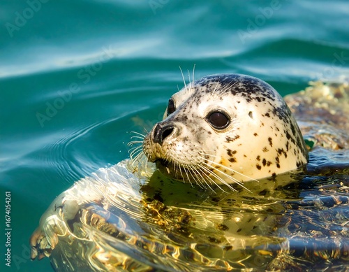 Close-up of a harbor seal emerging from water