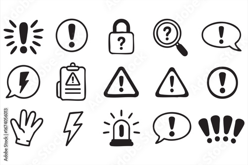 Safety and Emergency Icons Featuring Danger, Caution, and Risk Symbols
