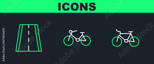 Set line Bicycle, lane and icon. Vector