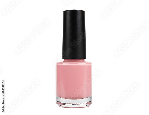 Light pink nail polish bottle with black cap isolated on transparent background