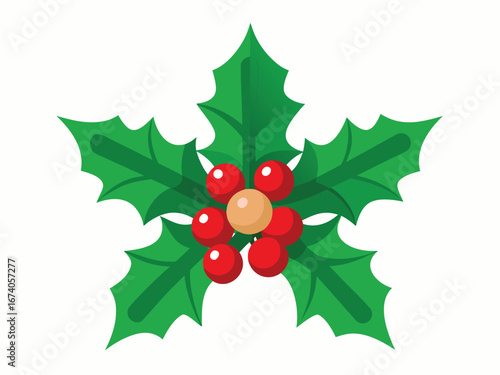 Stylized Holly Berry Sprig with Red and Tan Berries Illustration