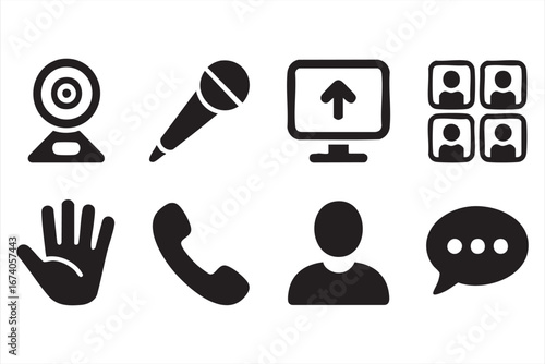 Virtual Communication Icons for Video Calls, Screen Sharing, and Teamwork