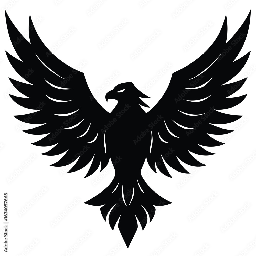 Obraz premium Black silhouette of a stylized eagle with wings spread