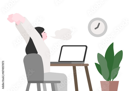 在宅勤務中にストレッチをする女性