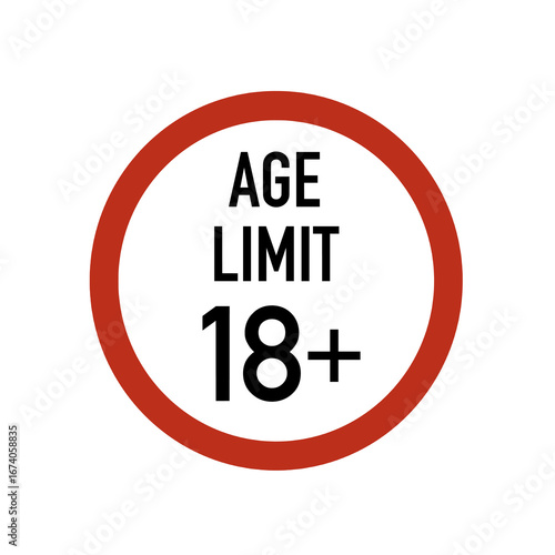 Age limit 18 plus sign representing adulthood and restriction