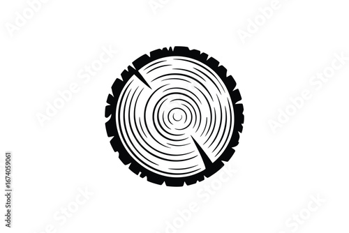Black and white illustration of a tree stump with visible growth rings and bark texture