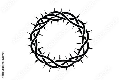 Black silhouette of a crown of thorns on a white background symbolizing sacrifice and suffering