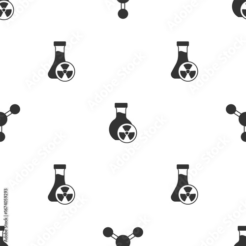 Set Molecule, Test tube with toxic liquid and on seamless pattern. Vector