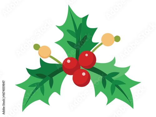 Simple Flat Design Holly Berries Christmas Decoration