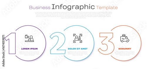 Set line Breaking news, Television report and TV News car. Business infographic template. Vector