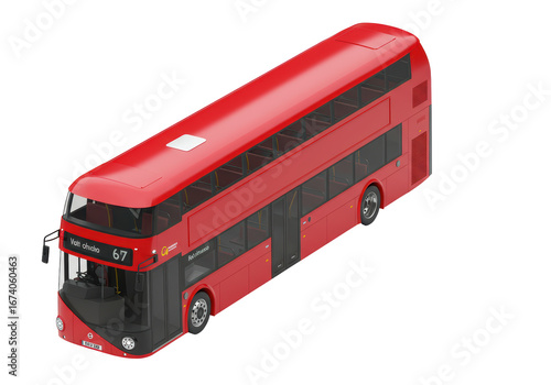 Isolated red double decker bus for urban transportation, public vehicle for commuters