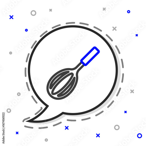 Line Kitchen whisk icon isolated on white background. Cooking utensil, egg beater. Cutlery sign. Food mix symbol. Colorful outline concept. Vector