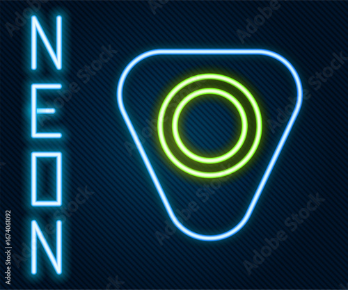 Glowing neon line Guitar pick icon isolated on black background. Musical instrument. Colorful outline concept. Vector