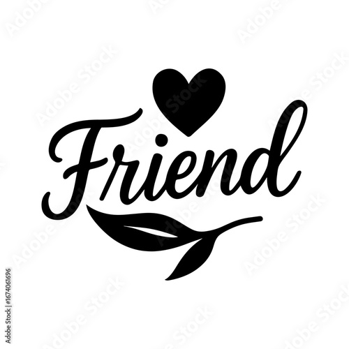Friend heart and leaf graphic, love connection symbol