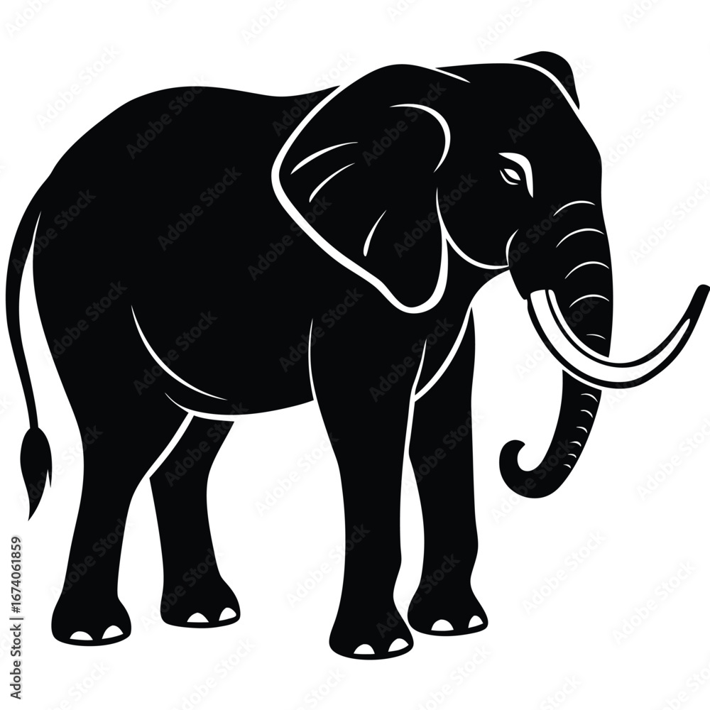Fototapeta premium Black silhouette of an elephant with white outlines