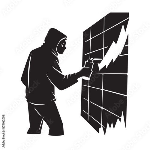 Street Artist Spray Painting Graffiti City Silhouette Vector