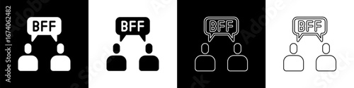 Set BFF or best friends forever icon isolated on black and white background. Vector
