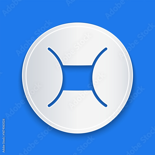 Paper cut Gemini zodiac sign icon isolated on blue background. Astrological horoscope collection. Paper art style. Vector