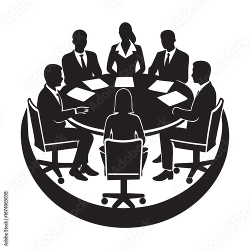 Business Professionals In Round Table Discussion Silhouette Design