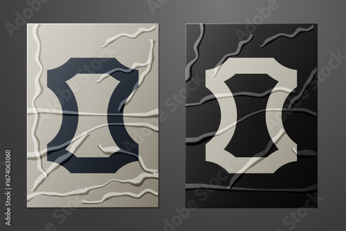 White Leather icon isolated on crumpled paper background. Paper art style. Vector